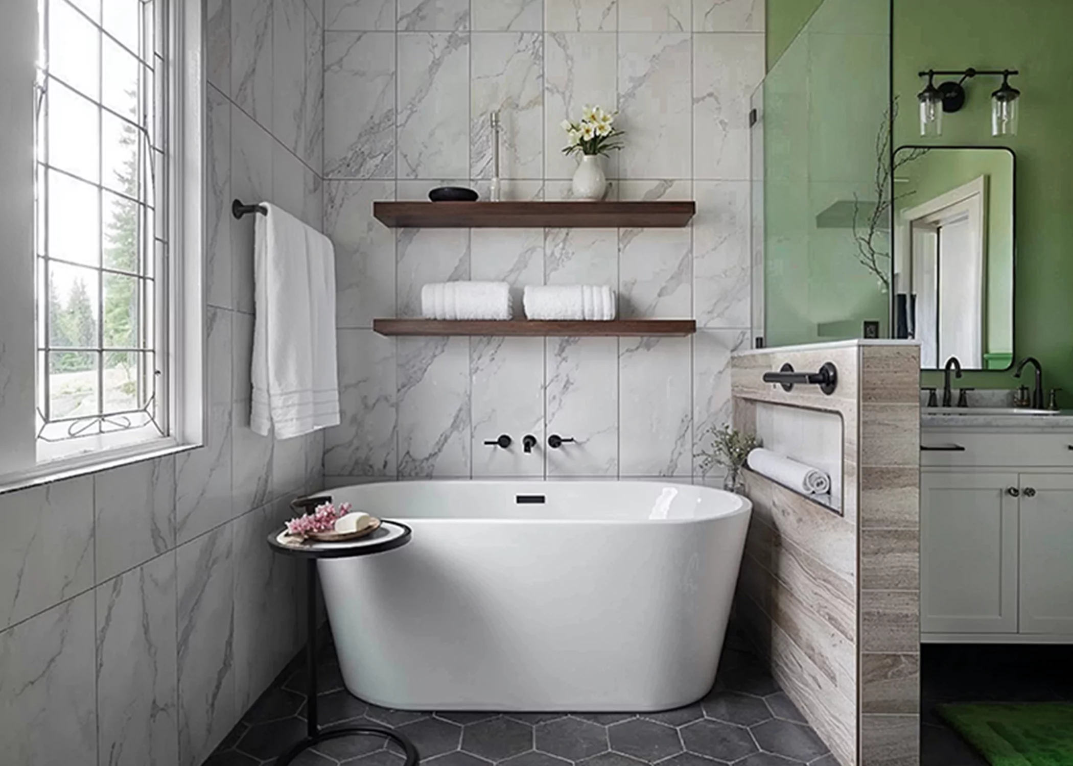 Waterproofing membrane system installed before bathroom shower tile installation in Groveland, FL home