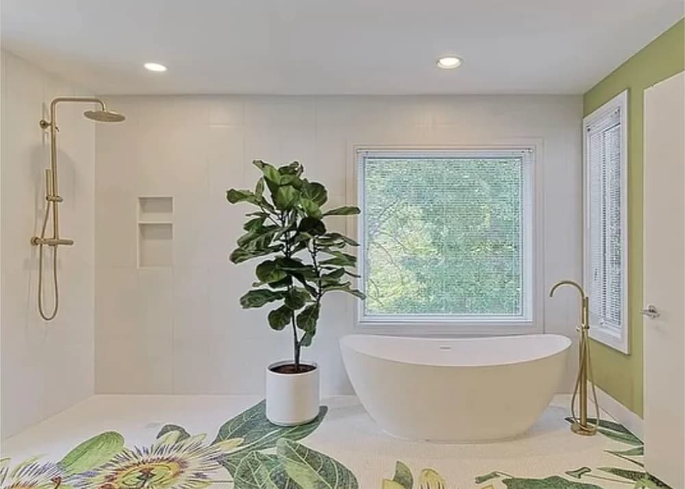 Colorful mosaic ceramic bathroom floor tile installation in Orlando, FL by Aesthetic Tile