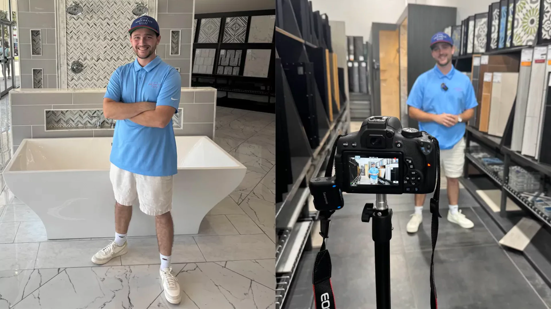 Professional tile installer carefully working on a bathroom tile installation project in Central Florida