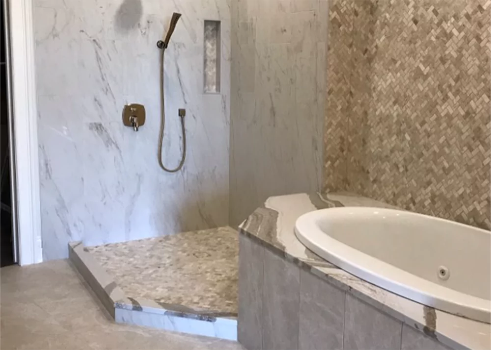 Bathroom with different pattern stone tile